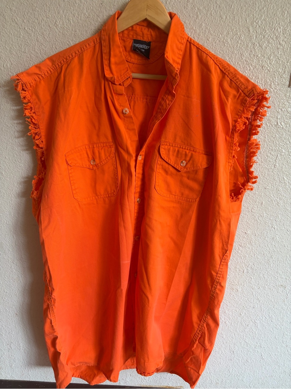 UNIK Denim Men's Sleeveless Button-Down Shirt Orange Biker wear size 2XL